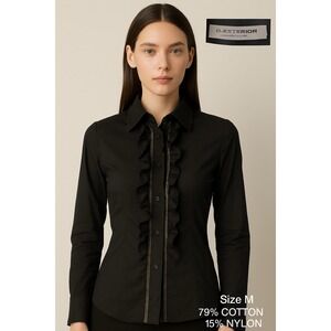 D'Exterior Blouse Womens M Black Ruffle Gothic Dark Fairy Grunge Y2K Italy‎